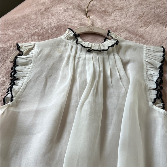 Frame Denim White Blouse with Black Ruffle Trim - Picture 7 of 16